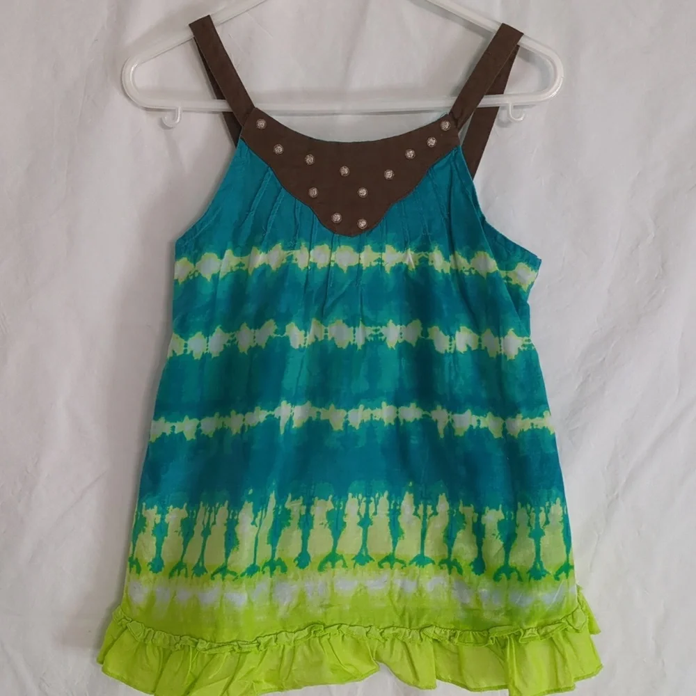 Calypso St. Barth | Tropical Boho Tie Dye Strappy Turquoise LimeTop | 4T